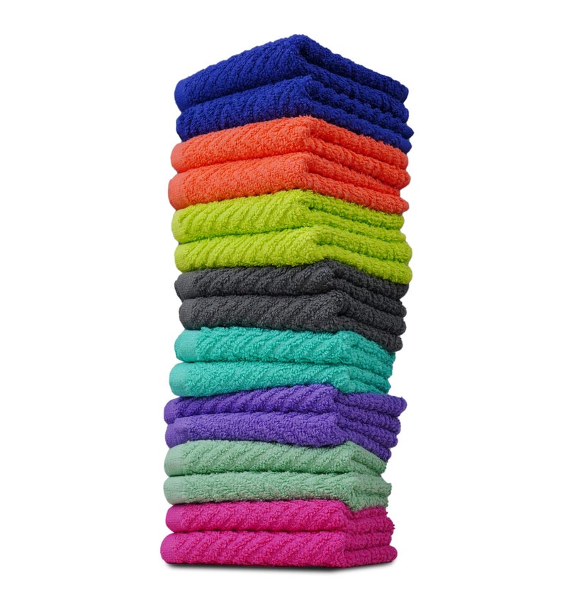 ZUPERIA Zigzag Wash Cloth -16 Pack -12"" x 12""- Highly Absorbent Soft Washcloths for Face, Gym Towels, Hotel Spa Quality, Reusable Multipurpose Towels (Assorted) - Image 1